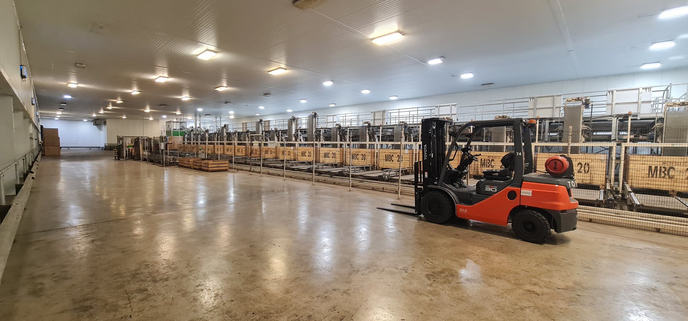 The bulk store at Moulton, storage bays running the length of the building